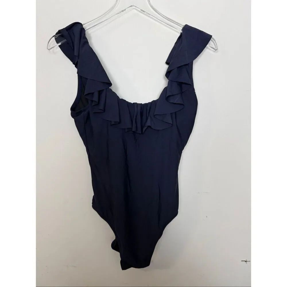 J. Crew AK952 Ruffle scoopback one-piece swimsuit Navy Women’s 6